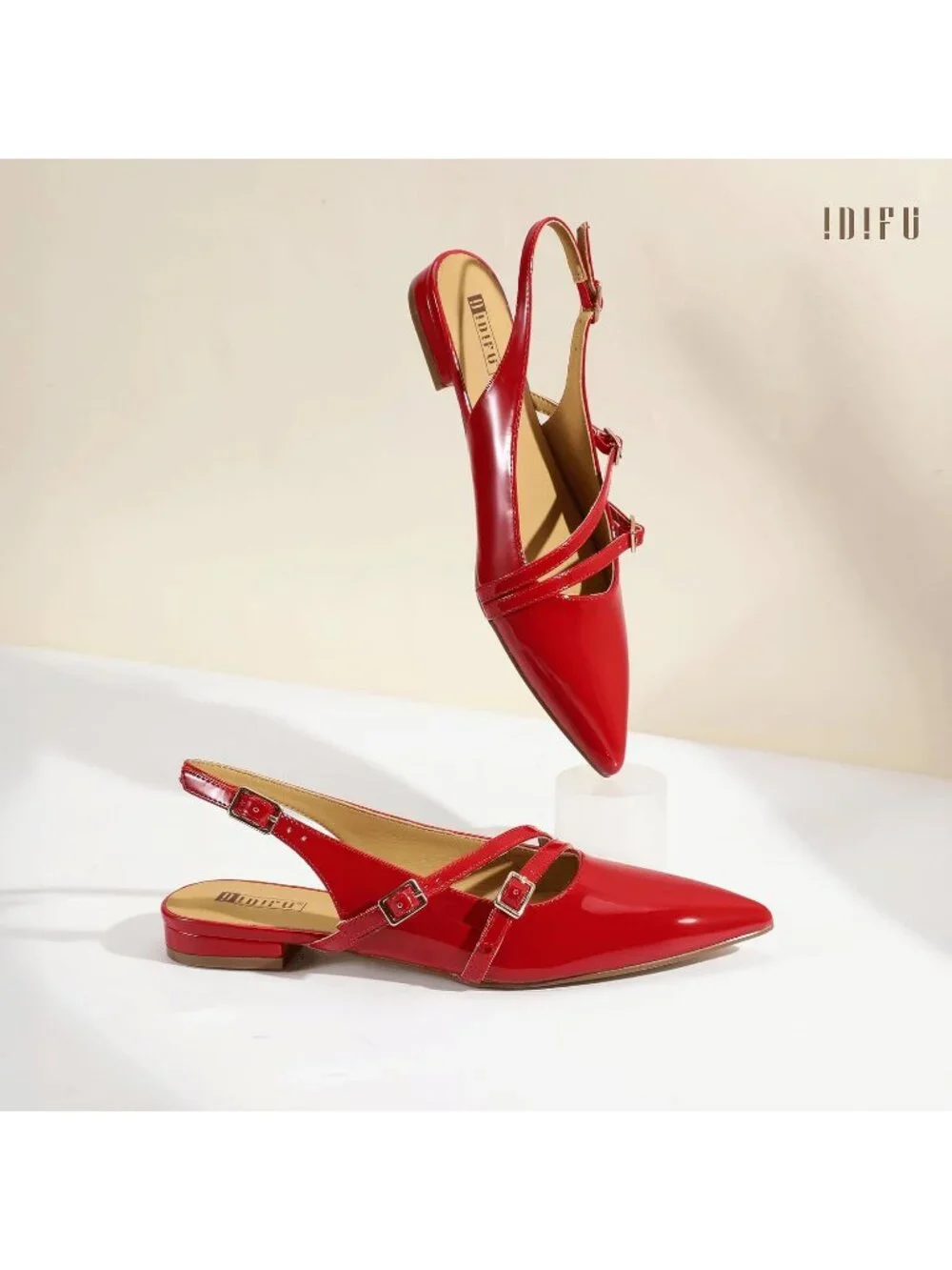Women's Red Patent Pointed Toe Strappy Slingback Ballet Flats Formal Dress Shoes